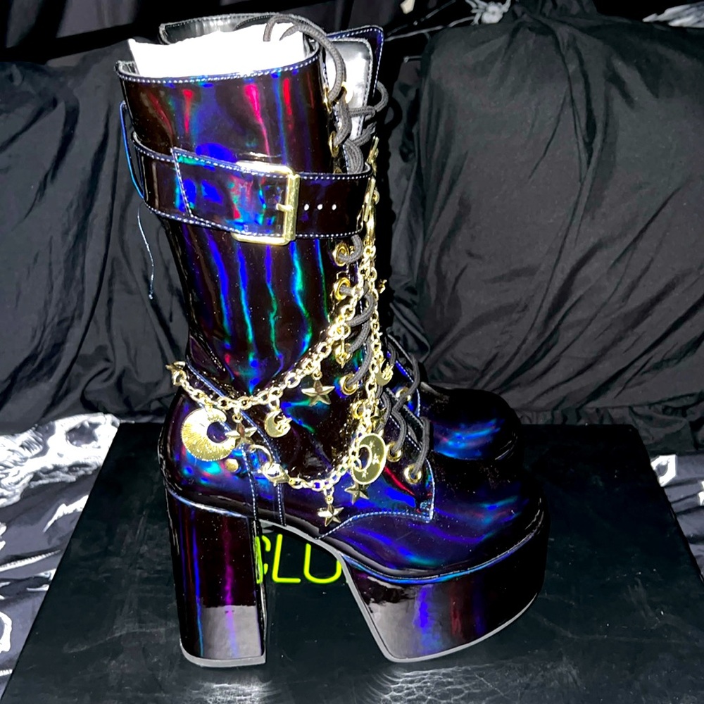 Club Exx Midnight Solstice Navy Patent Platforms